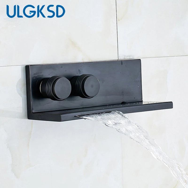 Ulgksd кран для ванной комнаты Водопад кран для ванной стиль черный BrassDual ручки двойной контроль настенный смеситель