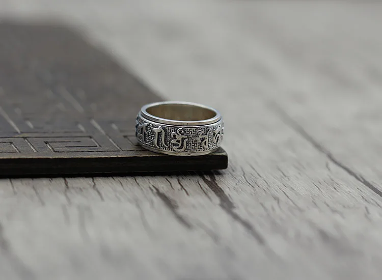 S925 sterling silver ring Buddhist classic style Mantra can rotate personality A gift to friends and family | Украшения и
