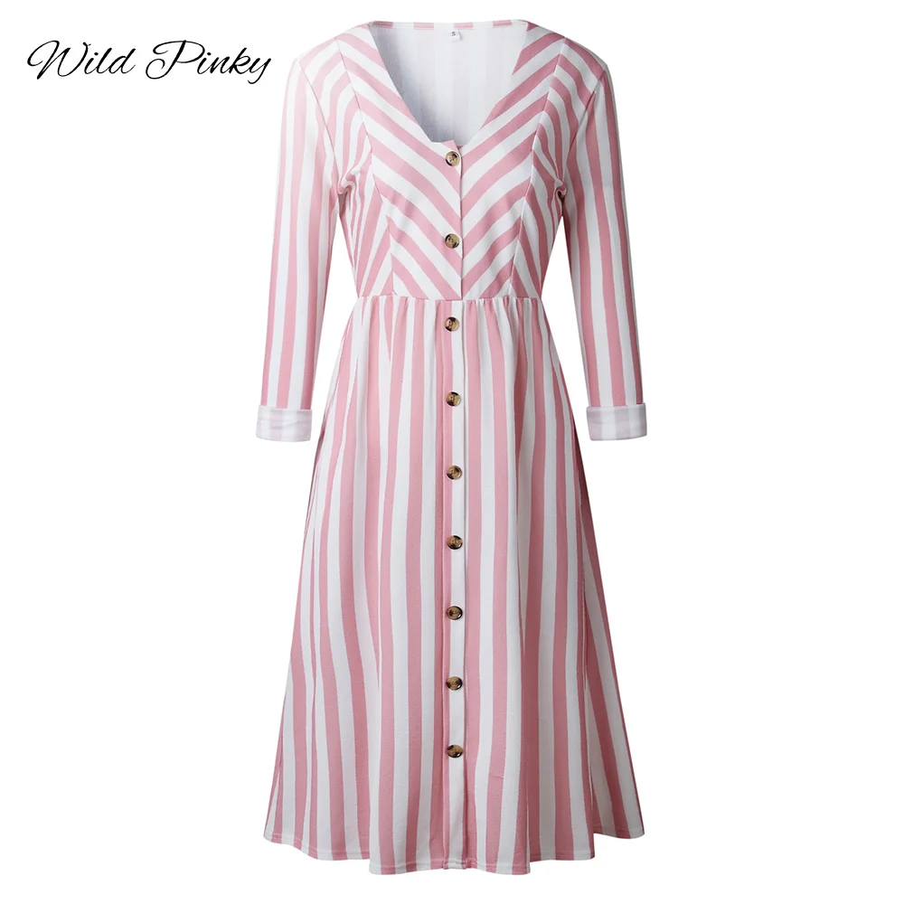CUERLY dress women vintage BOHO Buttons V-neck long sleeve Beach Playsuits Summer Women Striped Girls Casual Femininos | Женская одежда