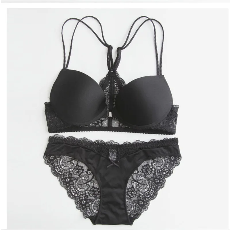 CR Intimates 2017 New Women Sexy Lingerie Lace Y-line Straps Front Closure Bra Hollow Out Panties Bra set Underwear WI473