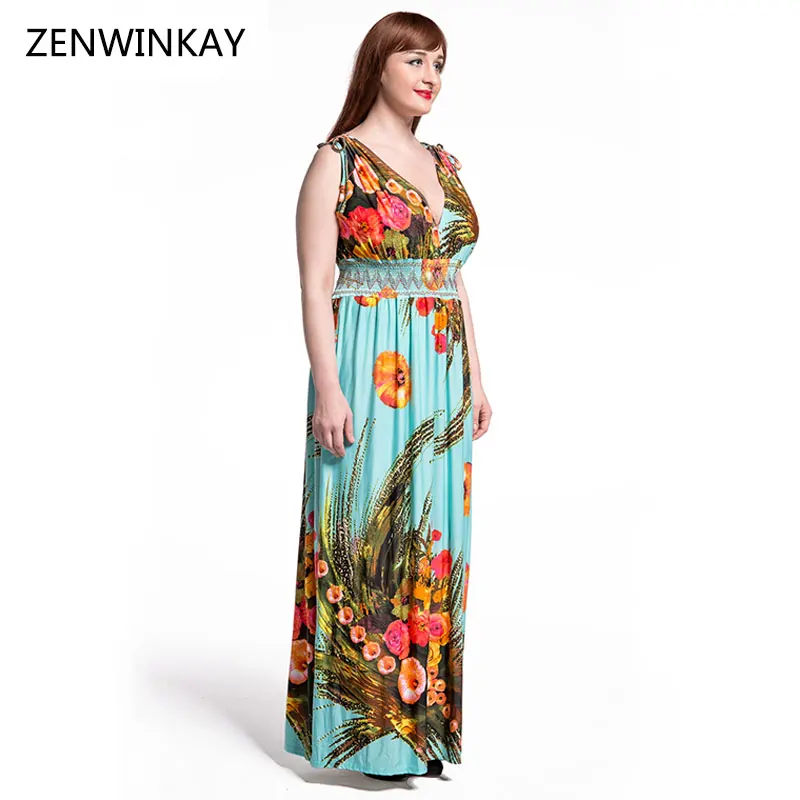 2017 Случайные Женщины Сарафан Макси Dress Цветочные Длина Пола Спинки Summer Beach Плюс