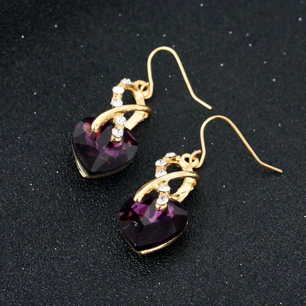 CHICVIE Gold Color Green Earrings With Stones for Women AAA Cubic Zirconia Crystal Heart Fashion Jewelry Pendientes | Украшения и