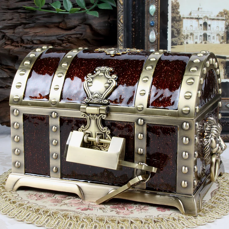 

Jewelry Box Retro Metal Craft with Lock Jewelry Box European Creative Pirate Jewelry Box Jewelry Receiving Gift Box