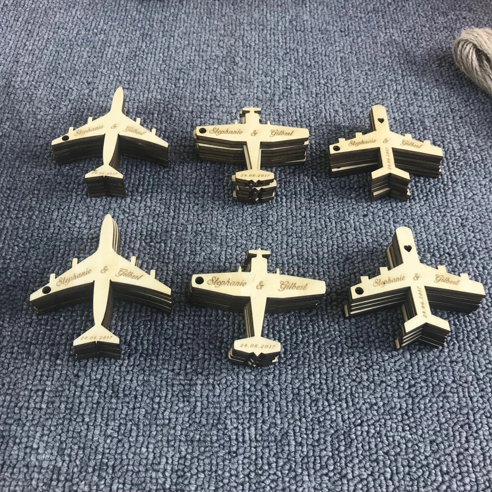 

50 Pcs Personalized wedding Wooden Airplane Tags,rustic Bridal Shower wedding Favor tags,Custom name & date Wooden Plane Tags