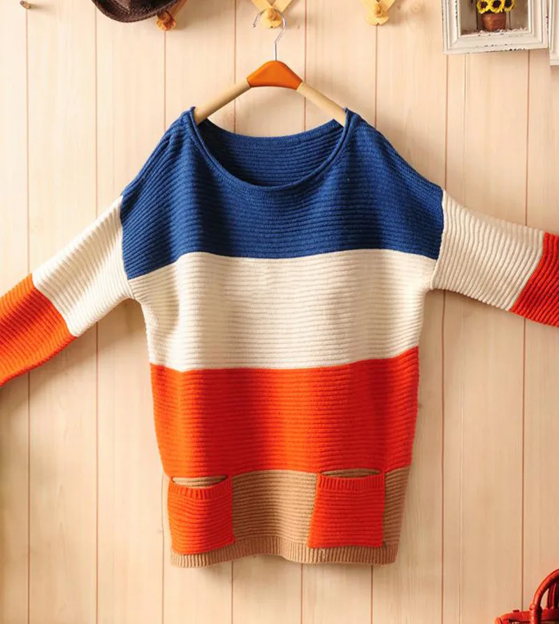

Women Knitted Sweaters Nice New Fashion Long-Sleeve O-Neck Clothing Ladies Pockets Loose Pullovers Colorful A252