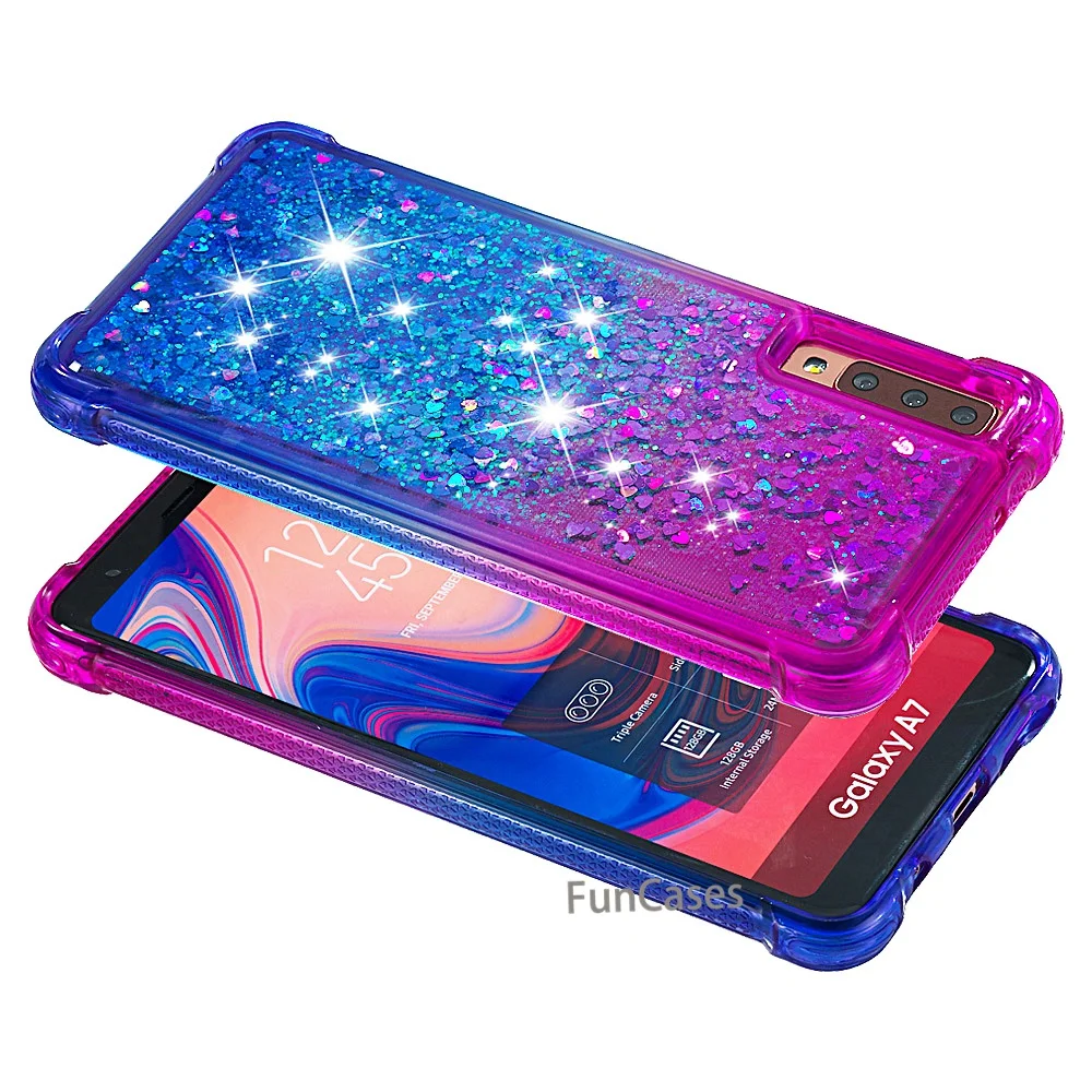 Динамический чехол для samsung A7 2018 силиконовый Galaxy A750 случае блеск Жидкая телефон