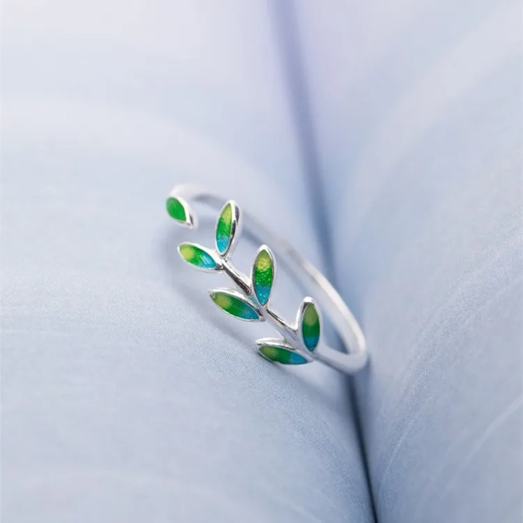 Элегантное простое кольцо с милыми листьями серебряное оливковой веткой 925 пробы