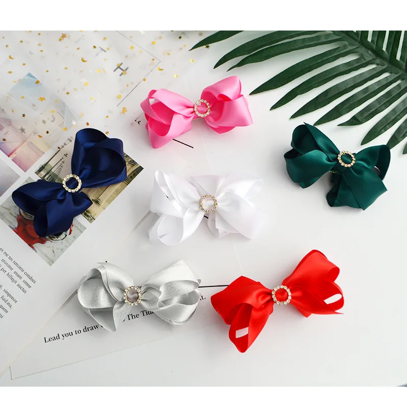 Бутик 12 шт модные милые шпильки ленточный бантик твердый Блестящий Драгоценный Камень Bwoknot заколки для волос принцесса головные уборы аксессуары для волос