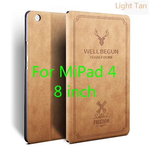 Mipad4 8inc LightTan Чехол для Xiaomi Mi Pad 4,8 дюймов, Тонкий Ретро складной чехол-подставка из искусственной кожи, умный чехол для Xiaomi Mi Pad 4 Plus 10,1 дюймов, чехол для планшета - Цвет: Mipad4 8inc LightTan