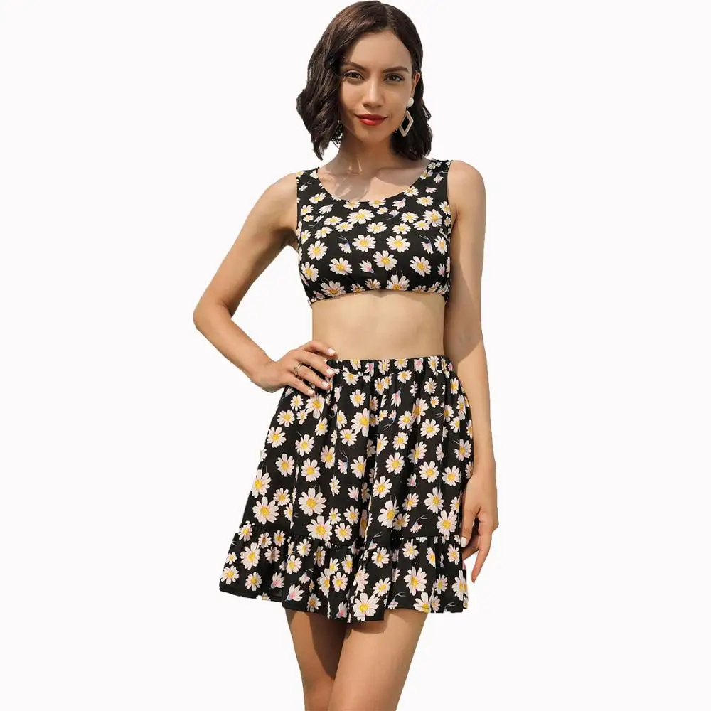 Летний комплект из 2 предметов Женский Топ с цветочным принтом и мини юбка