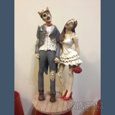 fashion Wedding Cake Topper Halloween Skull king and queen Corpse Figurine cake toppers Valentine's Day gift free shipping