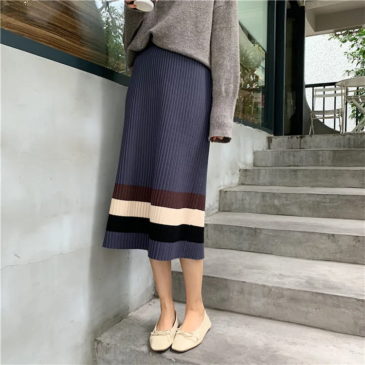 Alien Kitty Patchwork Spring Autumn Fresh Women's Slim Color-Hit Skirts High Waist Skirt Simple Fresh Skirts A-line Skirts