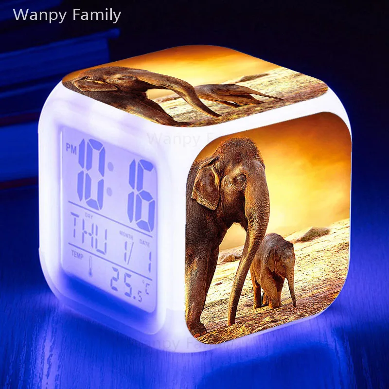 Африканский слон Будильник 7 цветов светящийся светодиодный сенсорный