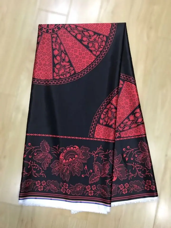 

5 ярдов/шт Красивая Черная шифоновая шелковая кружевная ткань и красный принт африканская гладкая атласная кружевная ткань для платья