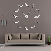 bats large wall clock modern design halloween home decor diy frameless giant wall clock vampire bats wall art mirror clock