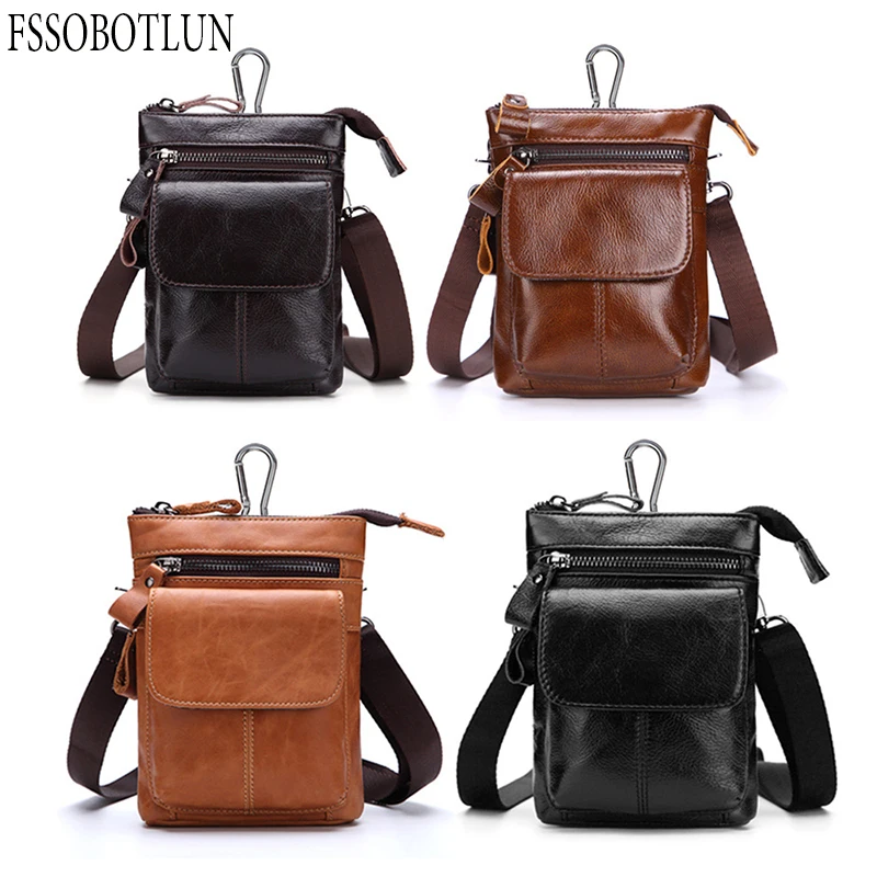 FSSOBOTLUN,For Oukitel WP5000/U18/K7/K10000 Mix/K10/K10000 Max Men's Belt Waist Wallet Bag Genuine Leather Cover+Shoulder Strap
