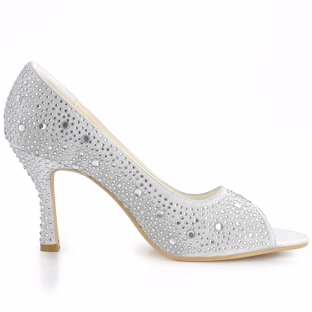 EP11066/Женская обувь на высоком каблуке с открытым носком и стразами атласная для