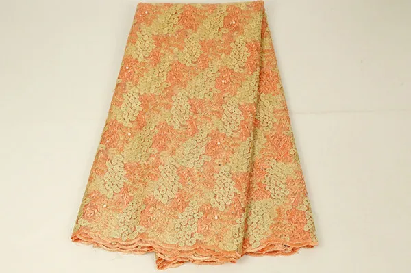light orange Роскошная нигерийская кружевная ткань, французская кружевная ткань для свадебных вечерних платьев, последние африканские тюлевые кружева с камнями - Цвет: light orange