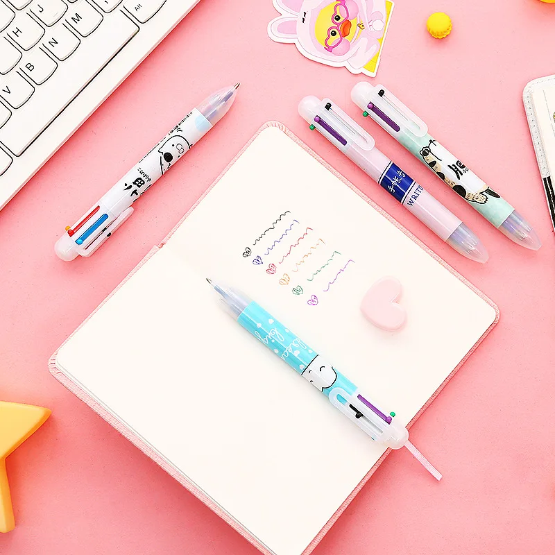 6 цветная шариковая ручка мяч милый котенок пресс Студент Письменные