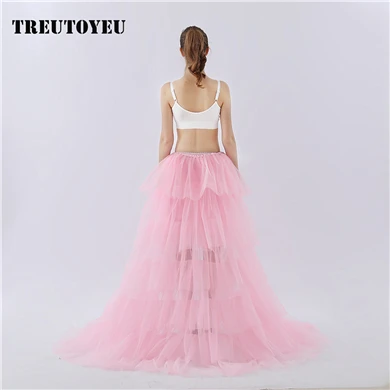 Pink Летняя Готическая фатиновая юбка с длинным шлейфом, плиссированные юбки, женские юбки для свадебной вечеринки, spodnica jupe faldas rok - Цвет: Pink
