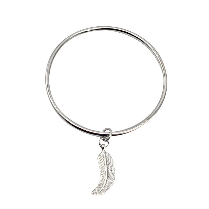 Женский браслет из нержавеющей стали с подвеской в виде пера|stainless steel charm bangle|bangle