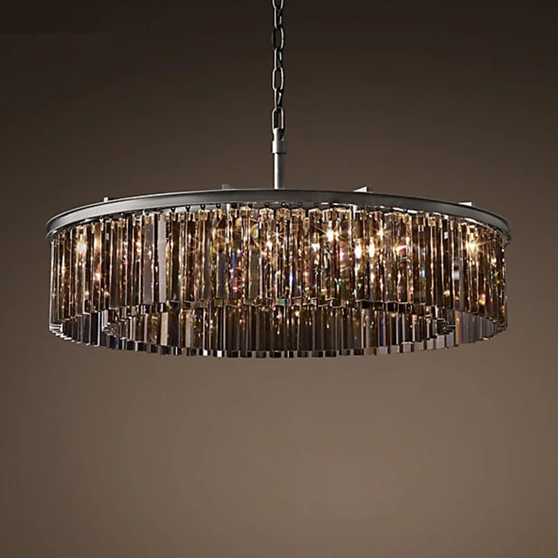 

American RH glass crystal tube ceiling hanging pendant light lamp LED round circular living sitting dinning retro ceiling lamp