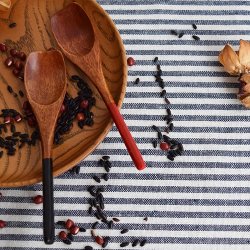 AIRCHR 10PCS Wood Spoon Small Black Red Handle Baby Rice Shovel Children Eco Friendly Asian | Дом и сад