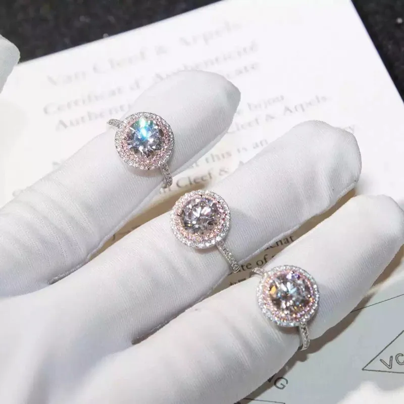 Модные ювелирные изделия S925 Стерлинговое кольцо s925 круглое 2ct Диамант розовый 2