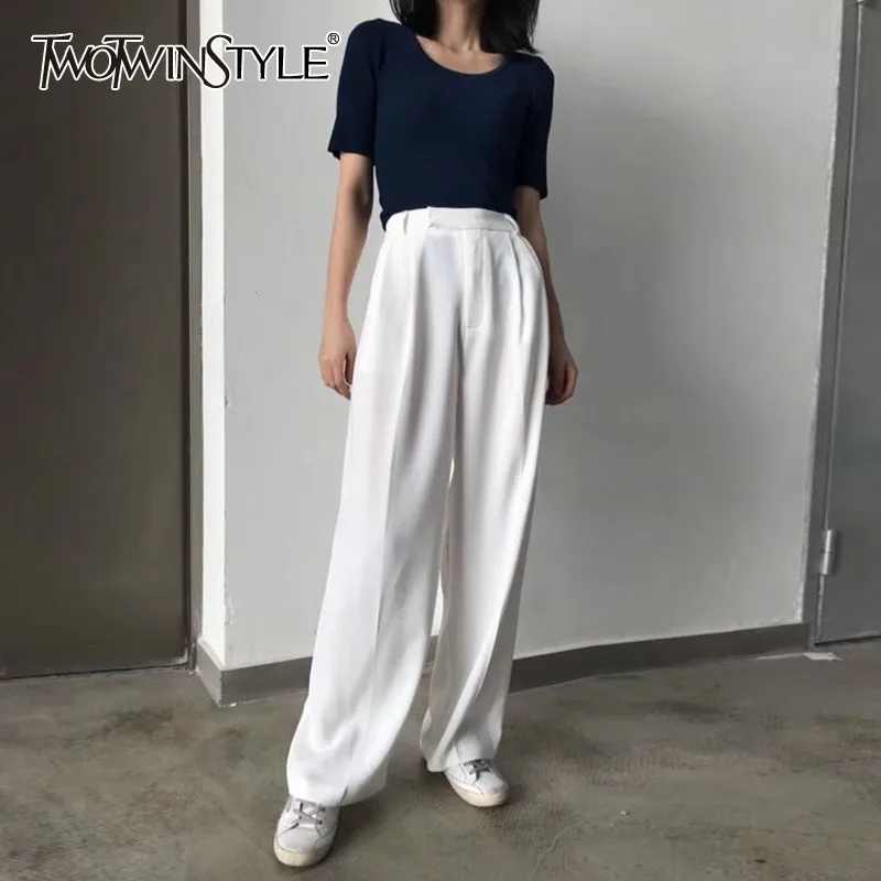 Женские повседневные длинные брюки TWOTWINSTYLE белые свободные с высокой талией и
