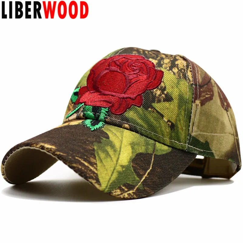 Женская камуфляжная бейсболка LIBERWOOD Rose зеленая кепка с большой красной розой