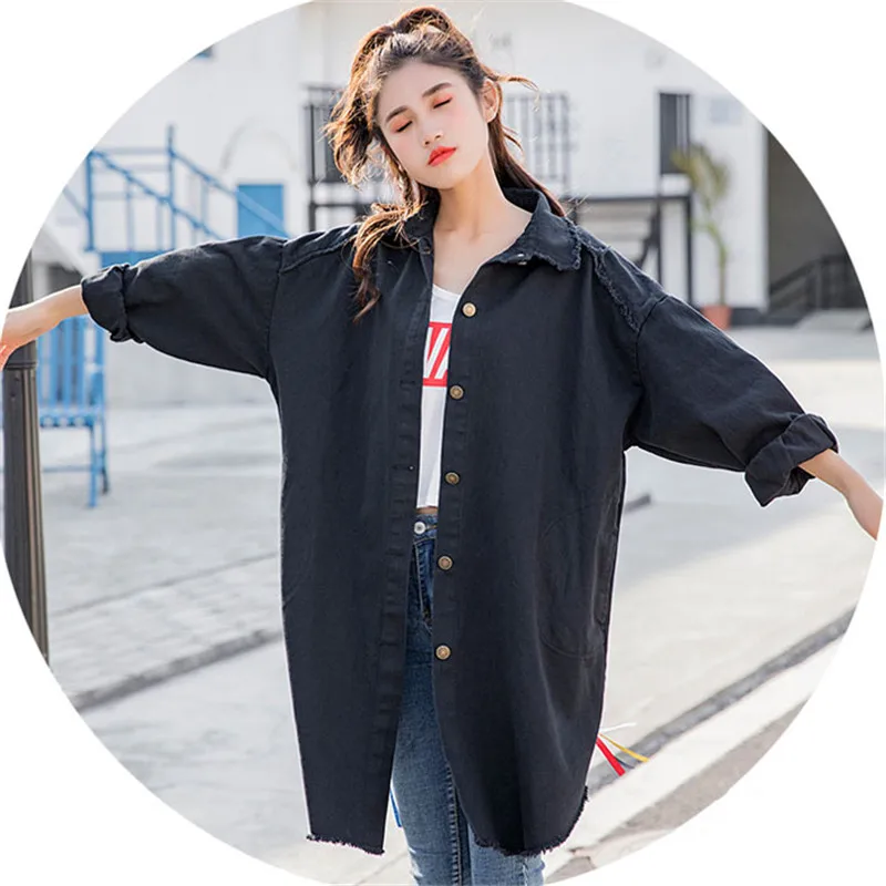 2019 Spring New Pattern Korean Print Turn-down Collar Long Cowboy Loose Single Breasted Coat Woman Windbreaker YH129 | Женская одежда
