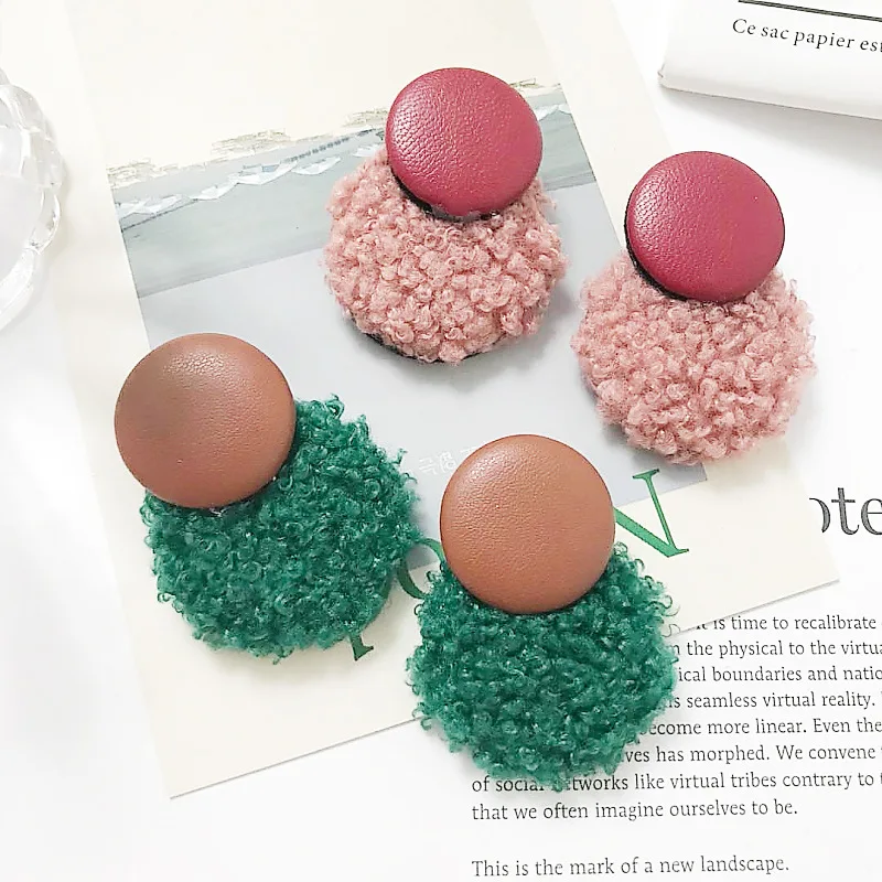 

2018 модные ювелирные изделия, кожаные серьги-пуговицы, Простые индивидуальные серьги с геометрическим рисунком, серьги с помпоном для женщи...