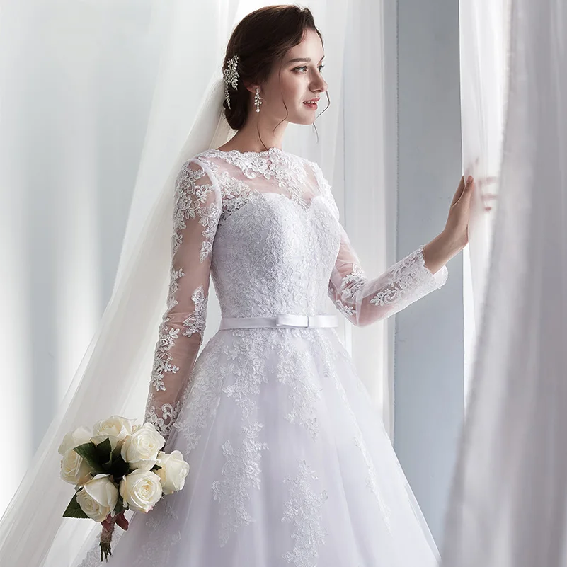 SIJANE Vestido De Noiva с круглым вырезом и длинными рукавами свадебное платье кружевное