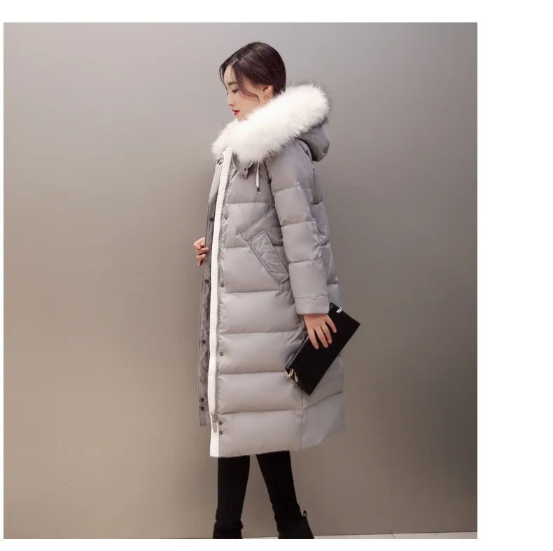 S 2XL Женская Мода Большой Меха С Капюшоном Зима Толстые Теплые Длинные куртка Вниз