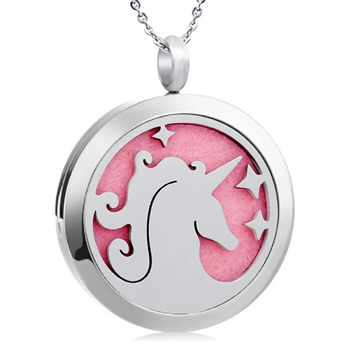 30mm steel locket Шарм Единорог эфирное масло диффузор медальон кулон из нержавеющей стали Арома диффузор духи медальон ожерелье для женщин подарок - Окраска металла: 30mm steel locket