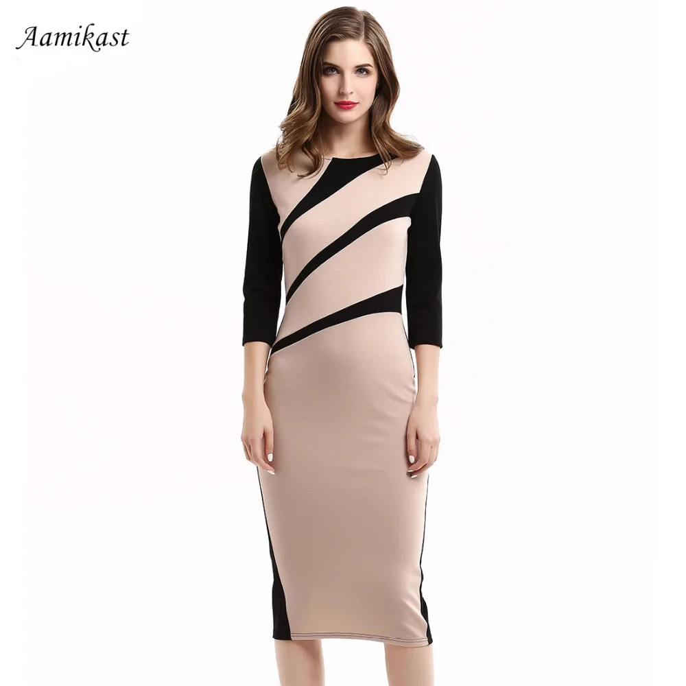 Женские платья новые модные с круглым вырезом рукавом 3/4 сексуальные лоскутные