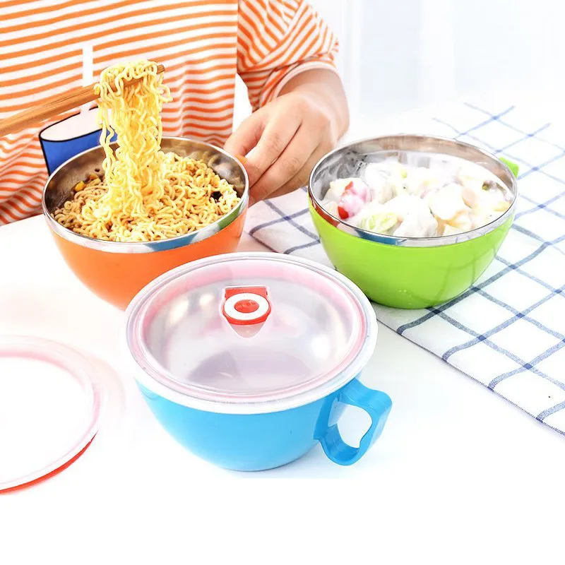 Миска из нержавеющей стали миска для лапши с ручкой крышкой Студенческая коробка