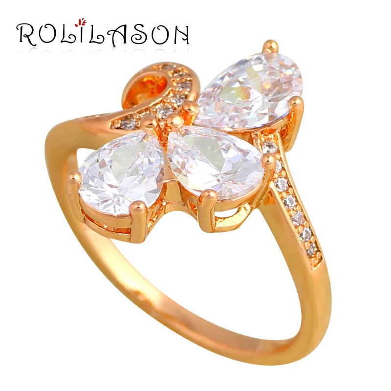 Rolilason Нобби Дизайн AAA циркон золотой тон Мода Jwelry для Для женщин партии Кольца SZ #6.5