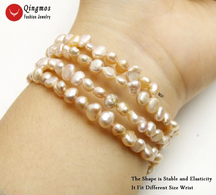 

Qingmos Natural Purple Pearl Bracelets for Women with 4-5mm Baroque Pearl Steel Wire Wrap Bracelet Fine Jewelry 28'' bra452