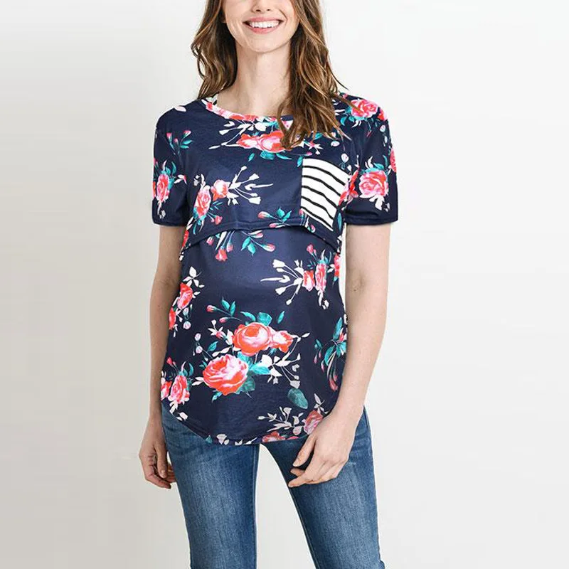 

Women Pregnant Maternity Stripe Flower Print Breastfeeding Summer Maternity Dress Pregnancy Dresses Tshirt Women Dress Plus Size