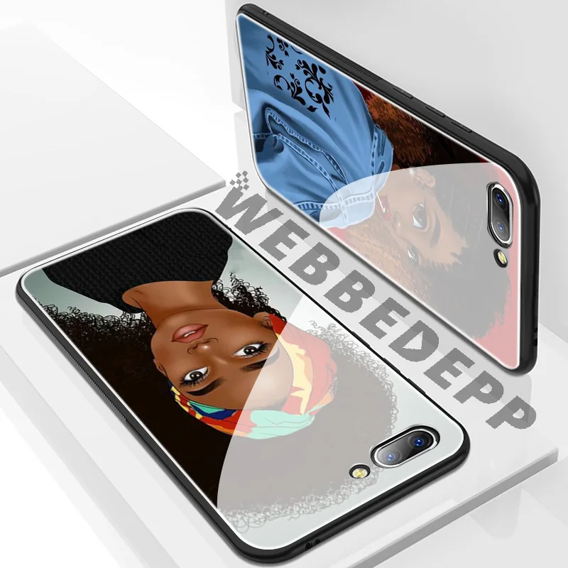 WEBBEDEPP Afro Girls Colorful Cute Tempered Glass Case for Huawei Mate 20 P20 P10 P Smart 2019 2018 &amp Honor 10 9 8X 7A Lite Pro |