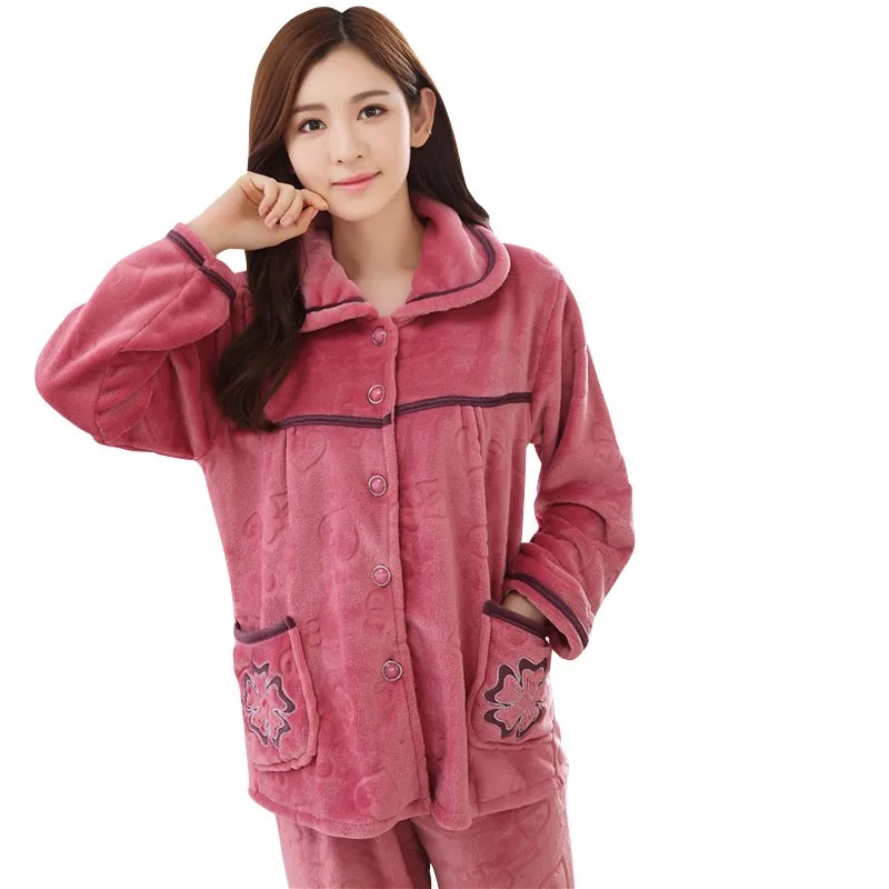 

tops Autumn and winter plus size 4XL 6XL Pregnant Flannel cartoon thickening coral fleece sleepwear women Pajama Sets 3xl 6xl