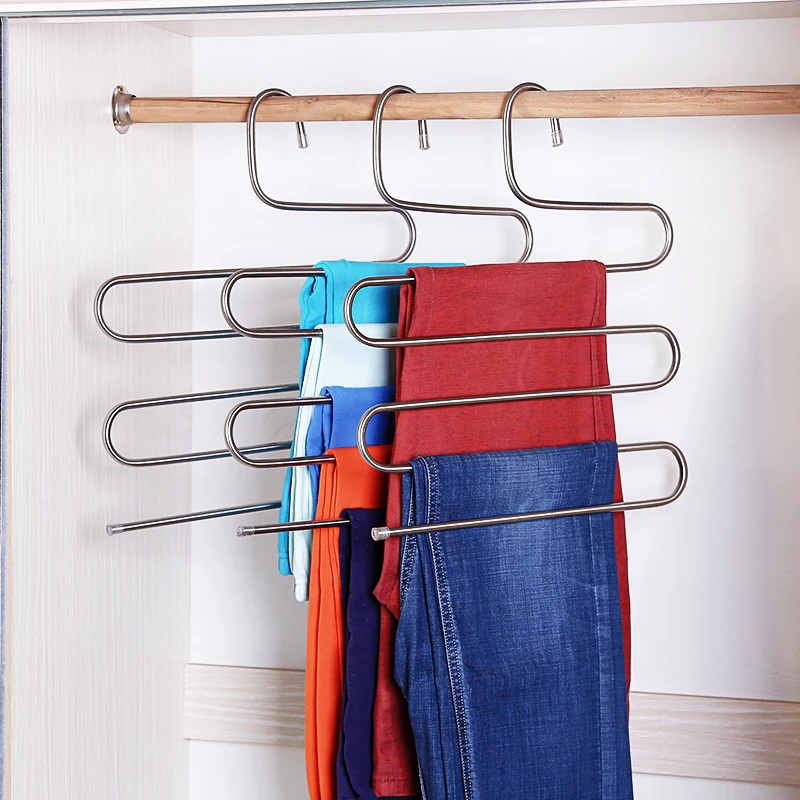 Stainless Steel Hanging Rack S-type Multi-function Pants Hanger Multilayer Closet Storage 5 Layers Clothing | Дом и сад
