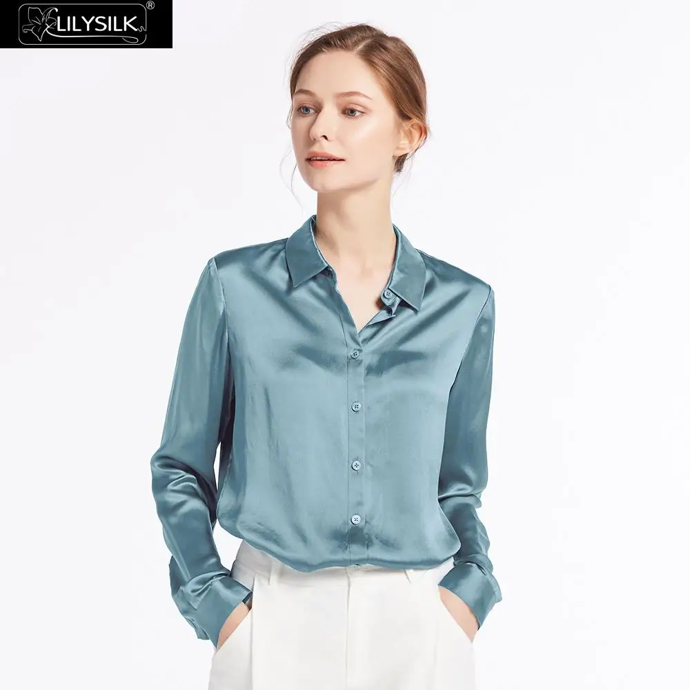 Blue Haze LilySilk Рубашки Блузка Топ футболка 22 мм шелк Новинки - Цвет: Blue Haze
