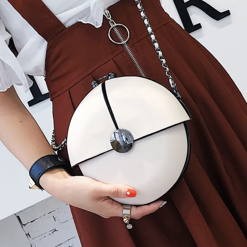 LANSO Women Bag Personality Clip Round Mini Packet Purse High Quality Fashion Stitching Chain Shoulder Messenger Bags | Багаж и сумки