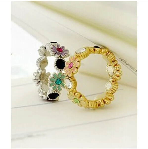 Женское модное винтажное кольцо с цветными ромашками 4RD88|daisy flower ring|flower ringfashion rings |