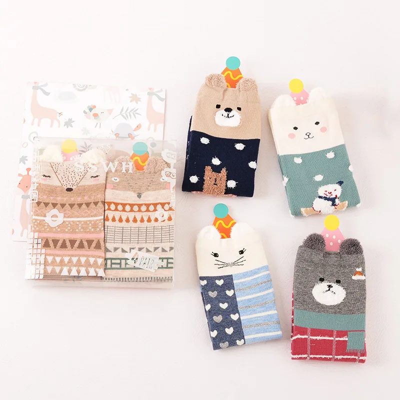 Caramella/брендовые носки Kawaii с животными, Милые Японские Женские Носки с рисунком панды и медведя, 4 пары носков в подарочной упаковке