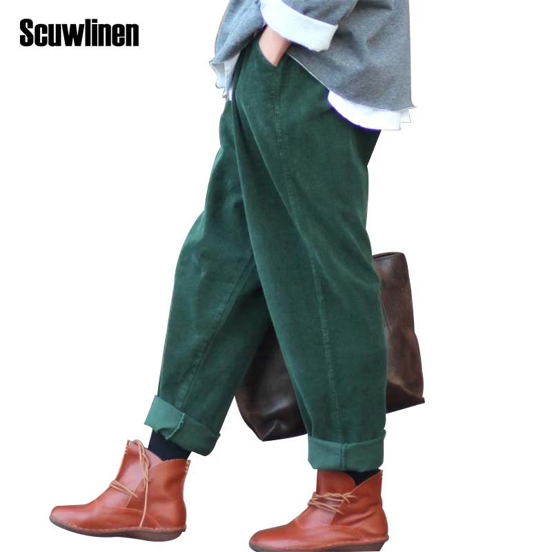 SCUWLINEN 2020 осень-зима женские штаны вельветовые штаны-шаровары брюки однотонный