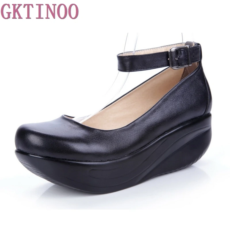 Новинка женские туфли из натуральной кожи на платформе черные повседневные