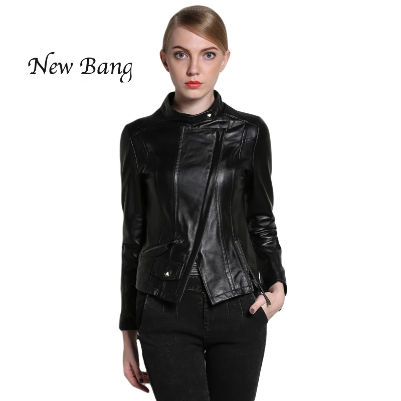 2017 модные весенние женские Куртки из натуральной кожи кожаные куртки овчины на